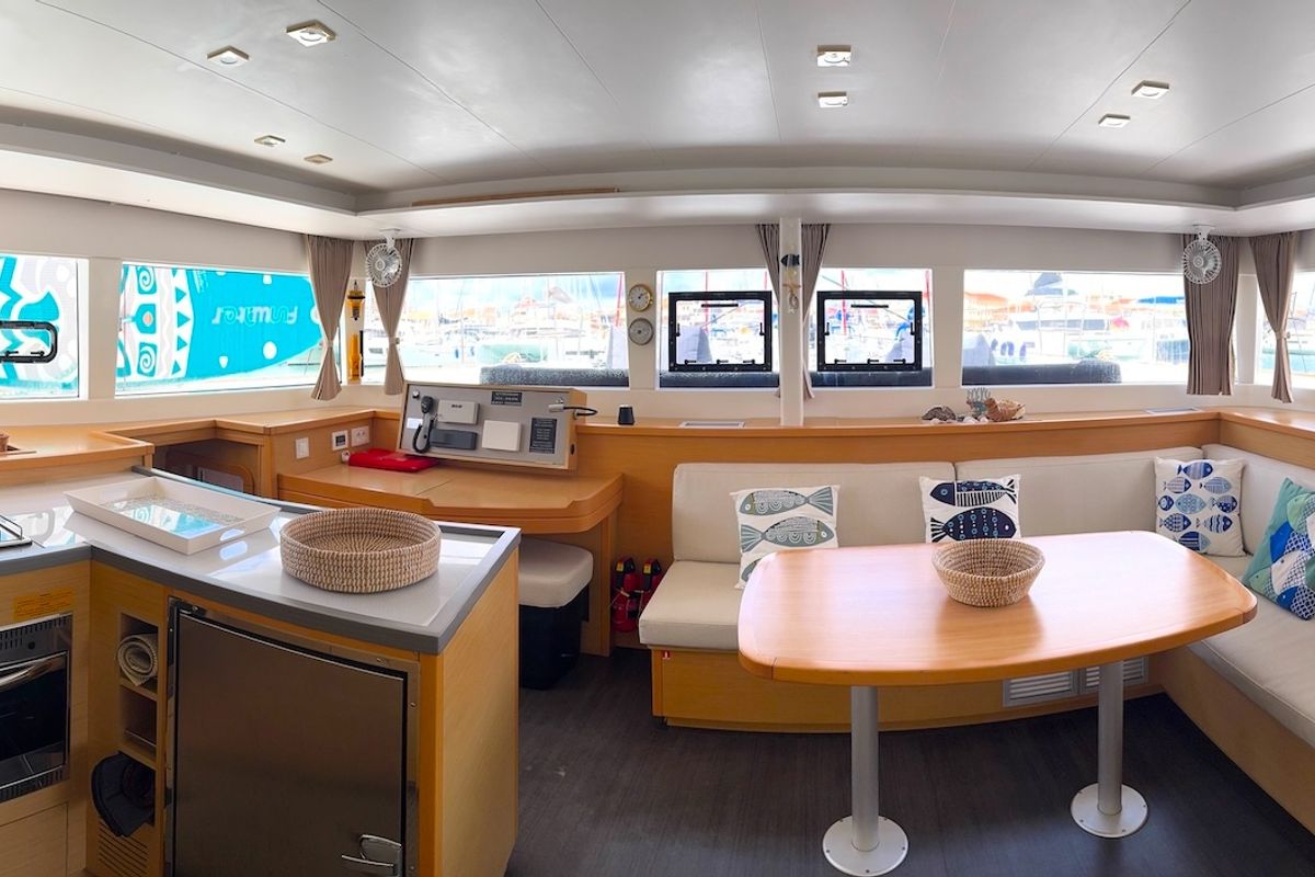 Salon of Pasea On, a Lagoon 450 F catamaran at Municipal Unit of Lefkada, Greece