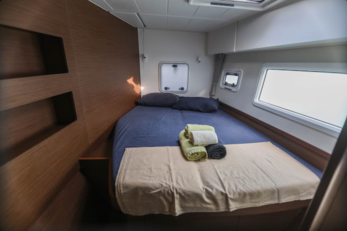 Cabin on Ziromon, a Lagoon 42 catamaran at Eden Island Marina, Seychelles