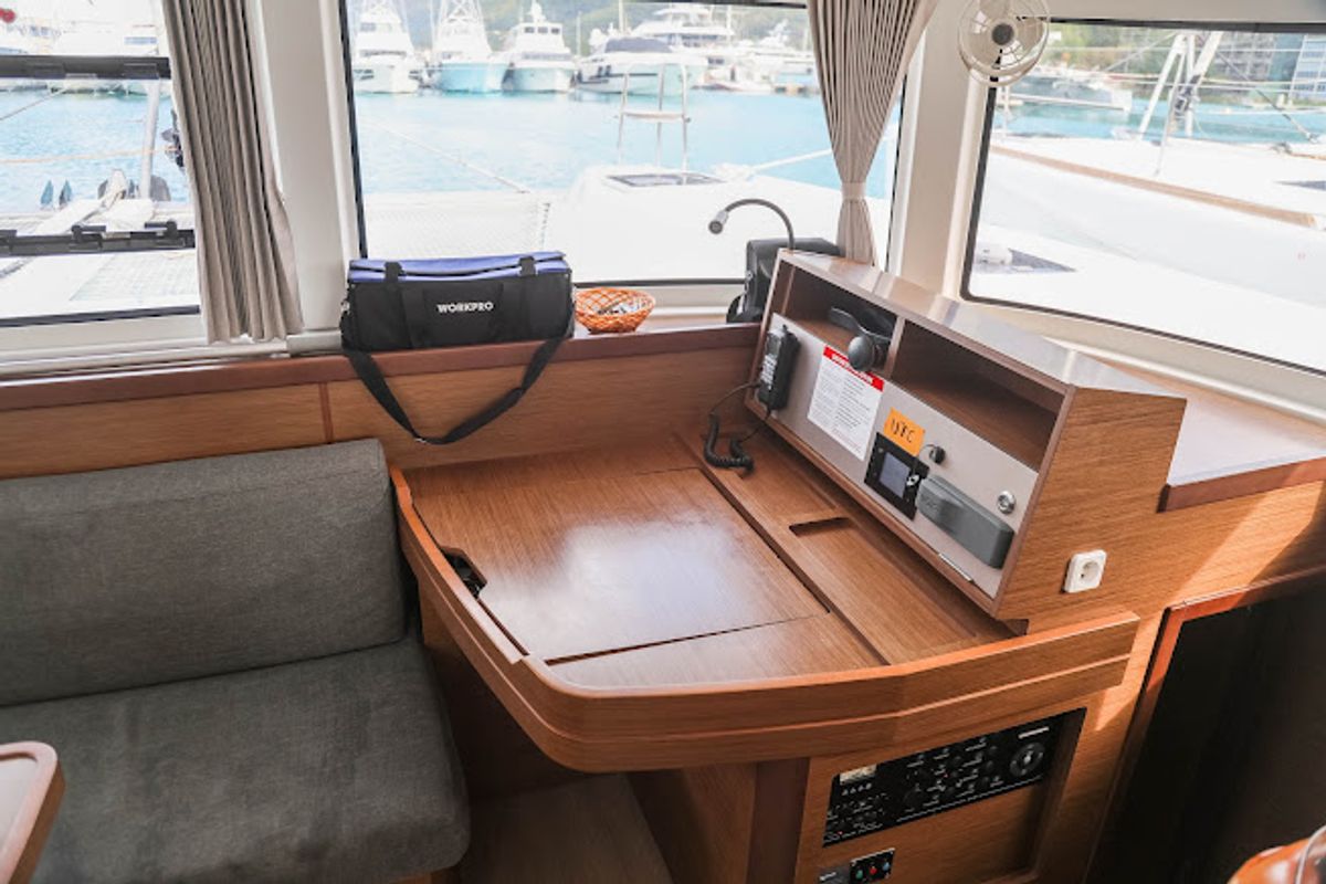 Salon of Ziromon, a Lagoon 42 catamaran at Eden Island Marina, Seychelles