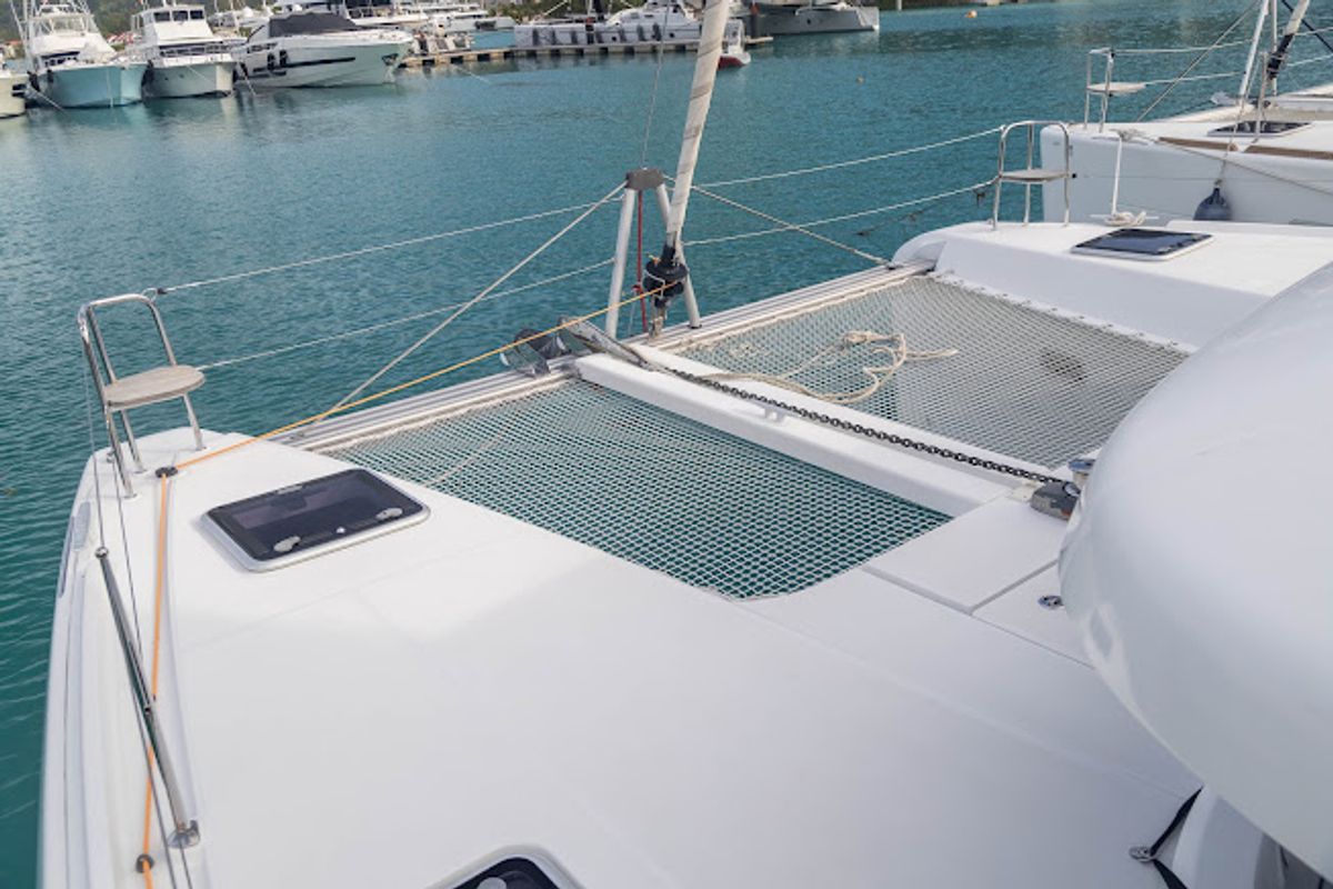 Deck of Ziromon, a Lagoon 42 catamaran at Eden Island Marina, Seychelles