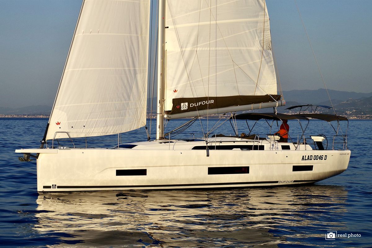 Exterior view of Perla - Water maker, Solar Panel, a Dufour 470 sailboat at Tonnarella, Italy