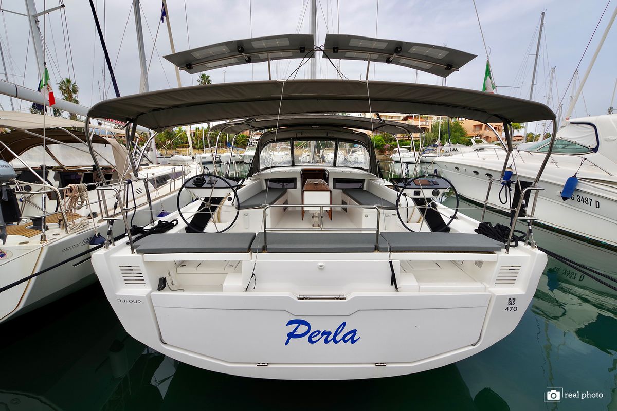 Cockpit of Perla - Water maker, Solar Panel, a Dufour 470 sailboat at Tonnarella, Italy