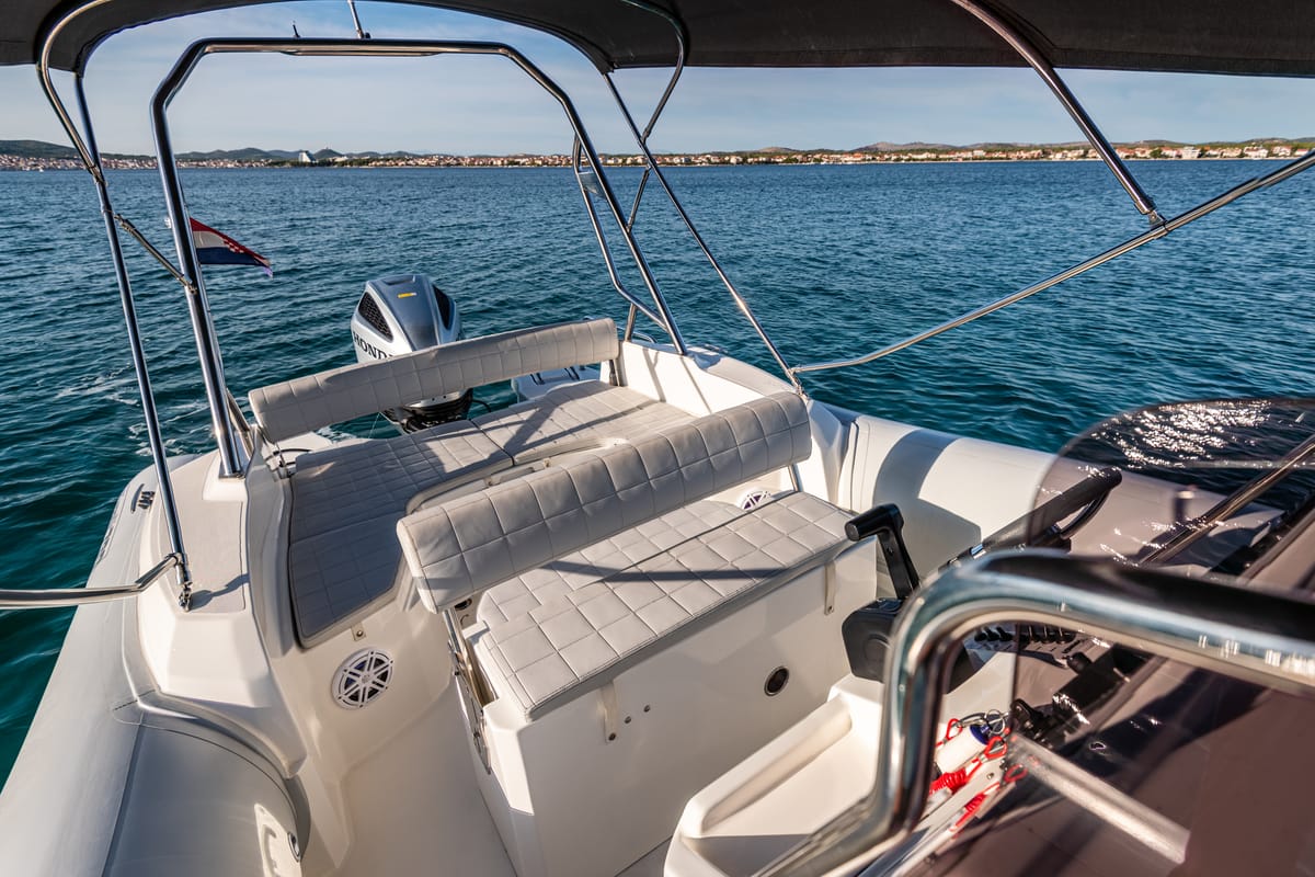 Deck of Marlin, a Marlin 790 Dynamic motorboat at Grad Vodice, Croatia