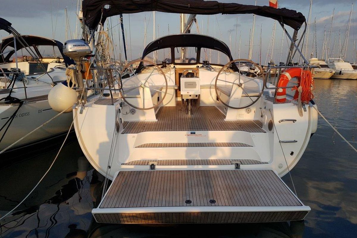 Exterior view of Nessuna Distrazione, a Bavaria Cruiser 41 sailboat at Procida, Italy