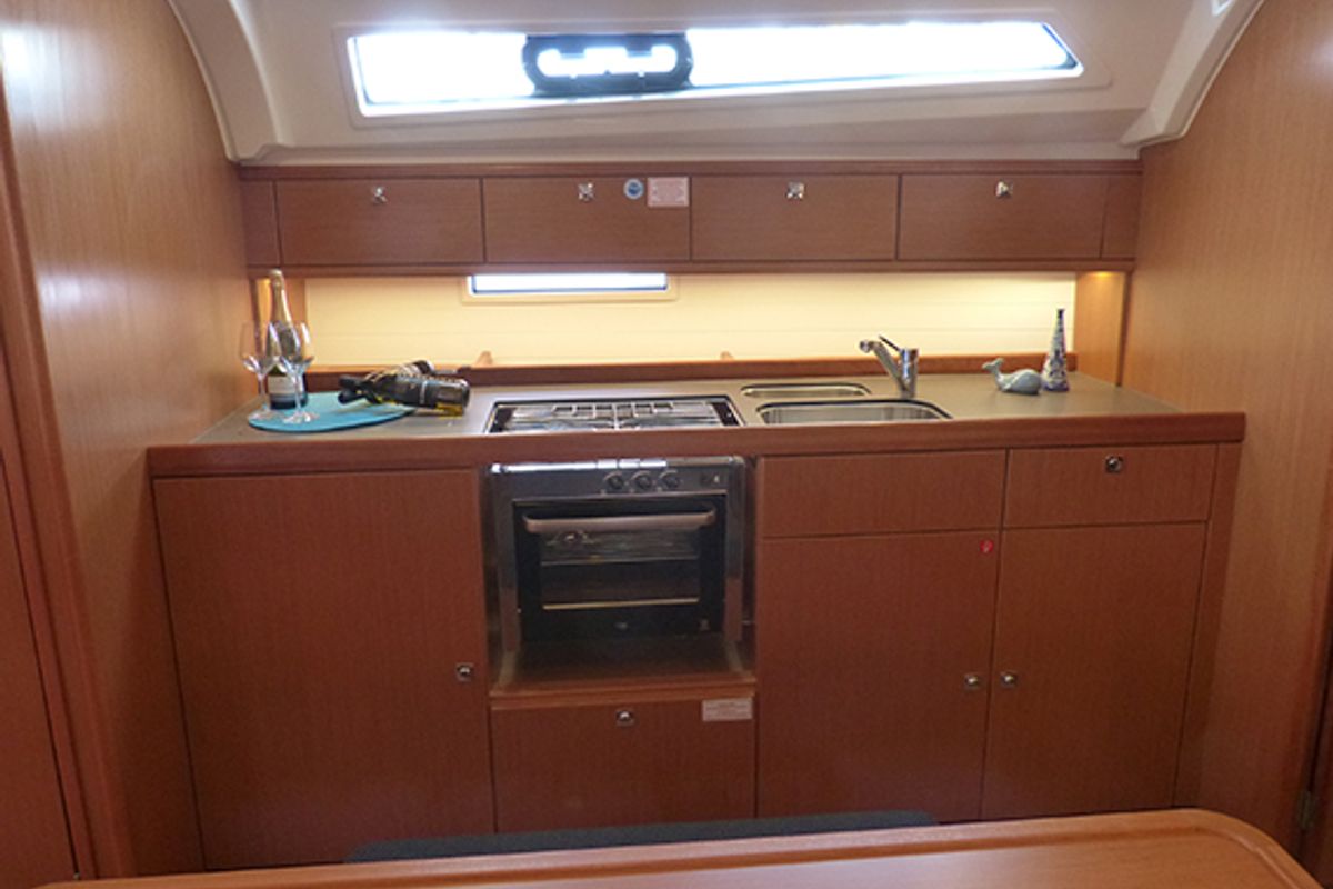 Galley of Nessuna Distrazione, a Bavaria Cruiser 41 sailboat at Procida, Italy