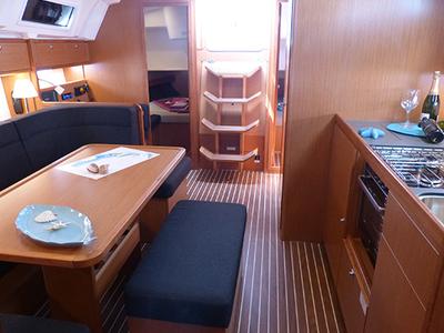 Salon of Nessuna Distrazione, a Bavaria Cruiser 41 sailboat at Procida, Italy