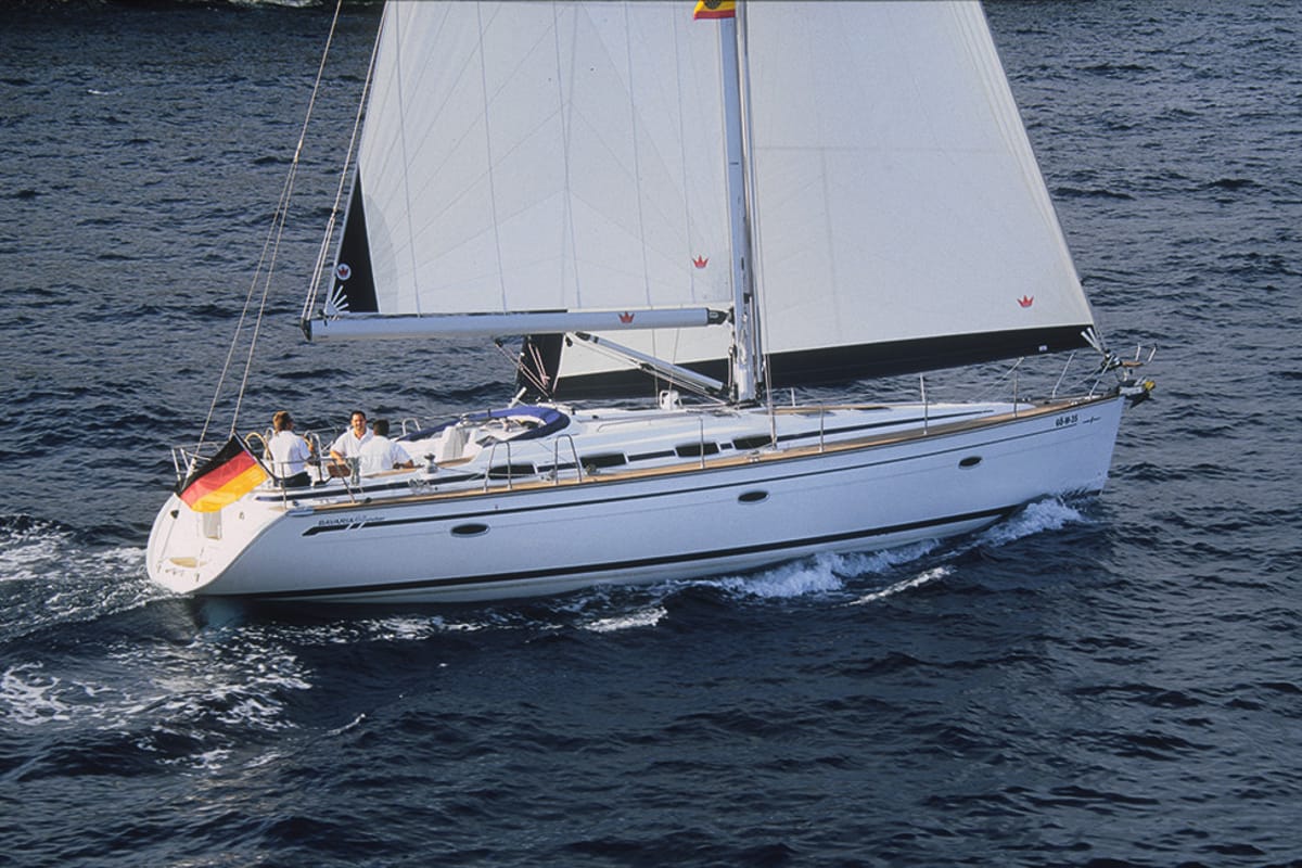 Exterior view of Cristina, a Bavaria 46 Cruiser sailboat at San Miguel de Abona, Spain