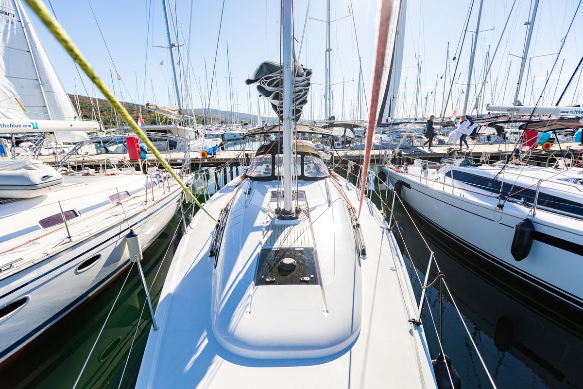 Deck of Carla, a Dehler 38 SQ sailboat at Punat, Croatia