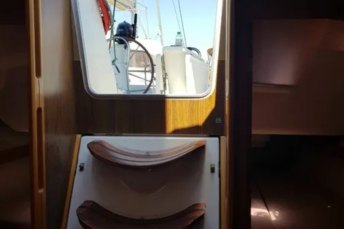 Cockpit of Argonaute, a Jeanneau Sun Odyssey 42 i sailboat at Municipal Unit of Lefkada, Greece