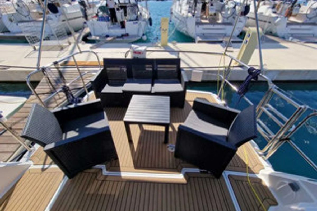 Deck of Excalibur, a Gulet Platinum 40 motorboat at Općina Rogoznica, Croatia