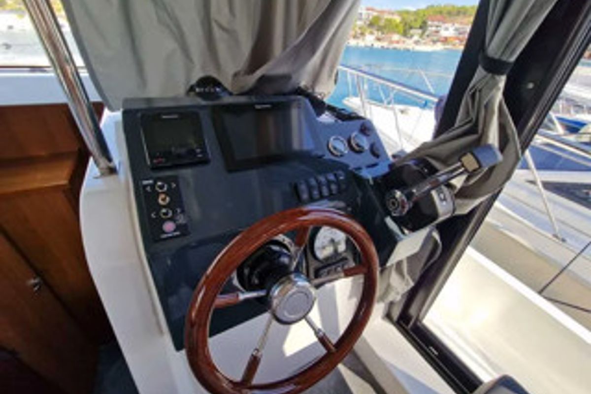Cockpit of Excalibur, a Gulet Platinum 40 motorboat at Općina Rogoznica, Croatia