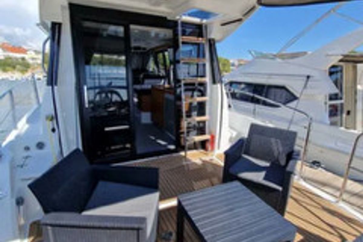 Deck of Excalibur, a Gulet Platinum 40 motorboat at Općina Rogoznica, Croatia