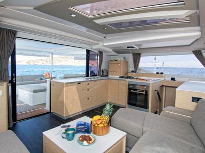 Galley of Helidoni, a Fountaine Pajot Tanna 47 catamaran at Volos Municipality, Greece