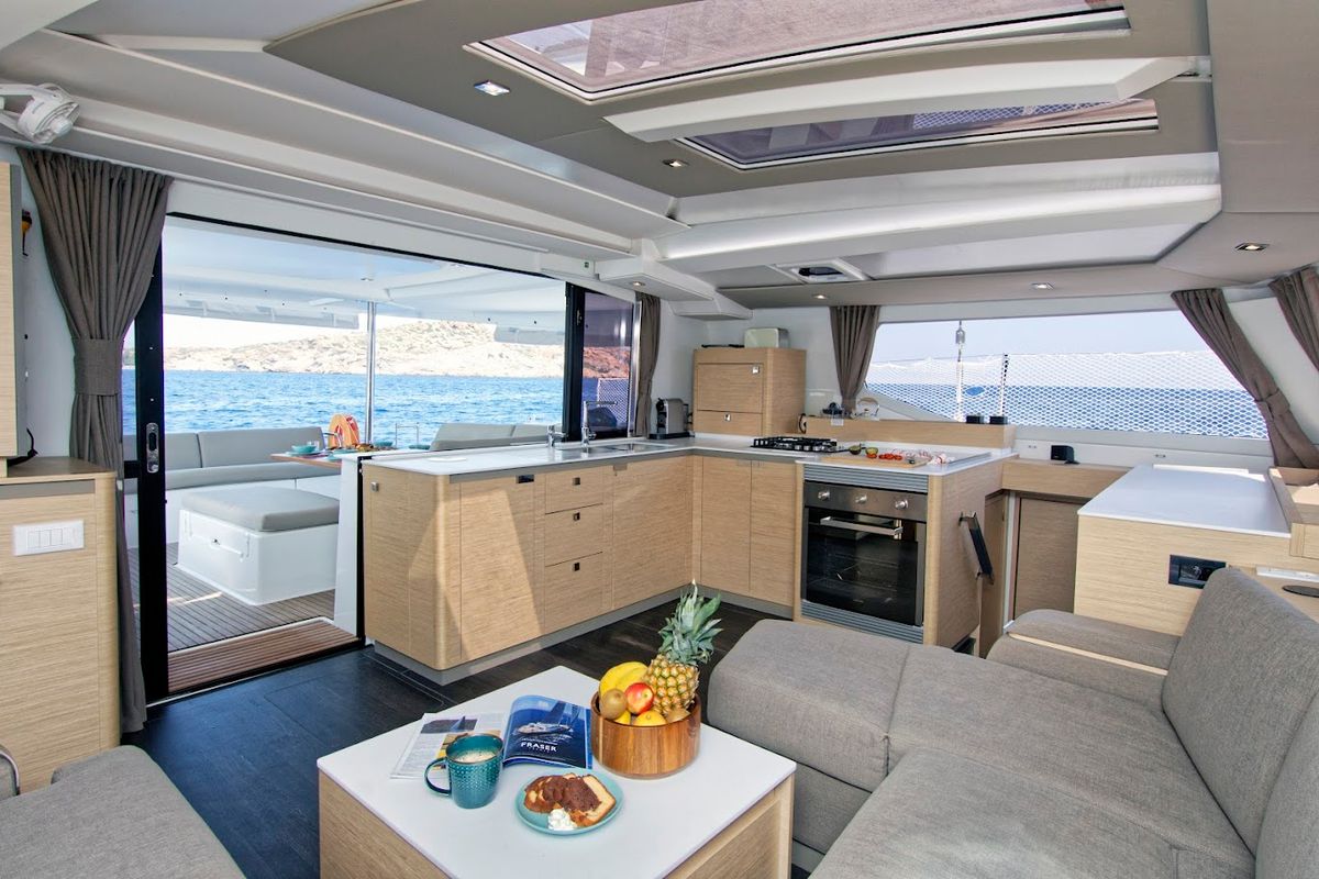 Galley of Helidoni, a Fountaine Pajot Tanna 47 catamaran at Volos Municipality, Greece