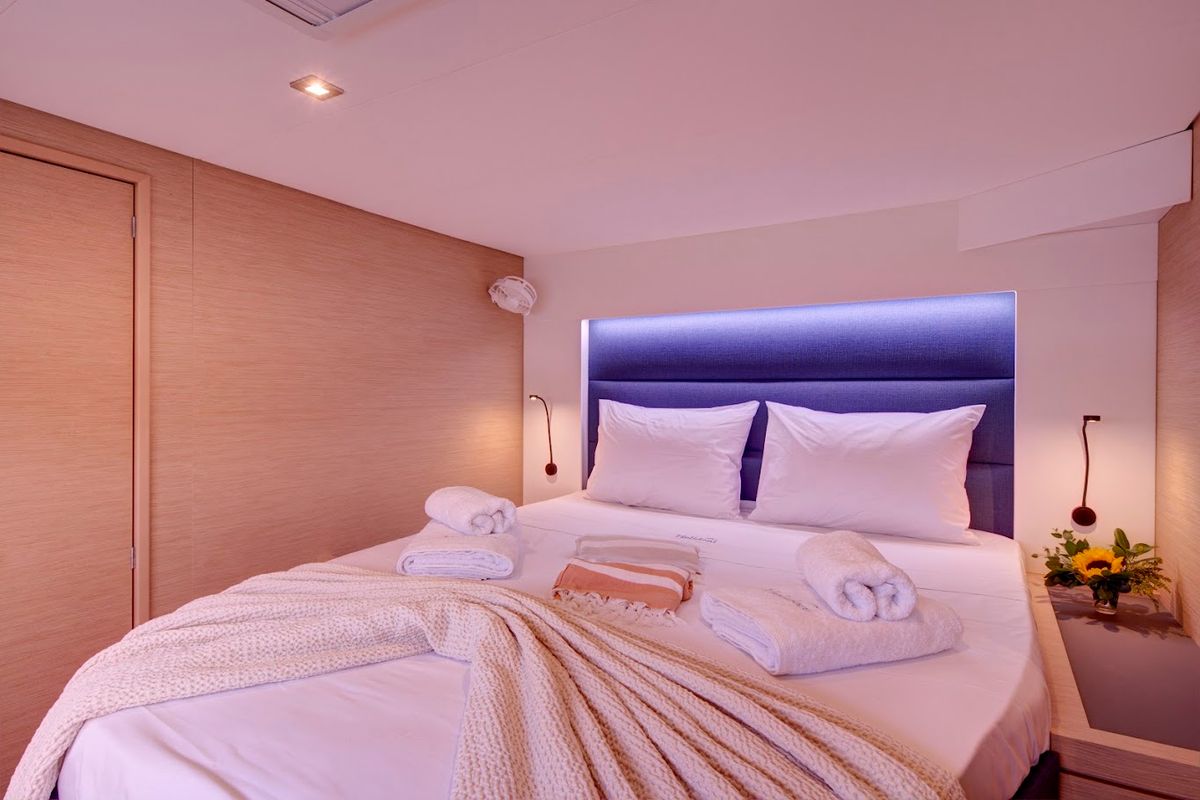 Cabin on Helidoni, a Fountaine Pajot Tanna 47 catamaran at Volos Municipality, Greece