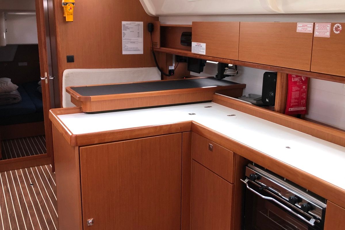 Cabin on Thalassa, a Bavaria Cruiser 51 sailboat at Athens, Greece