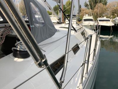Deck of Thalassa, a Bavaria Cruiser 51 sailboat at Athens, Greece