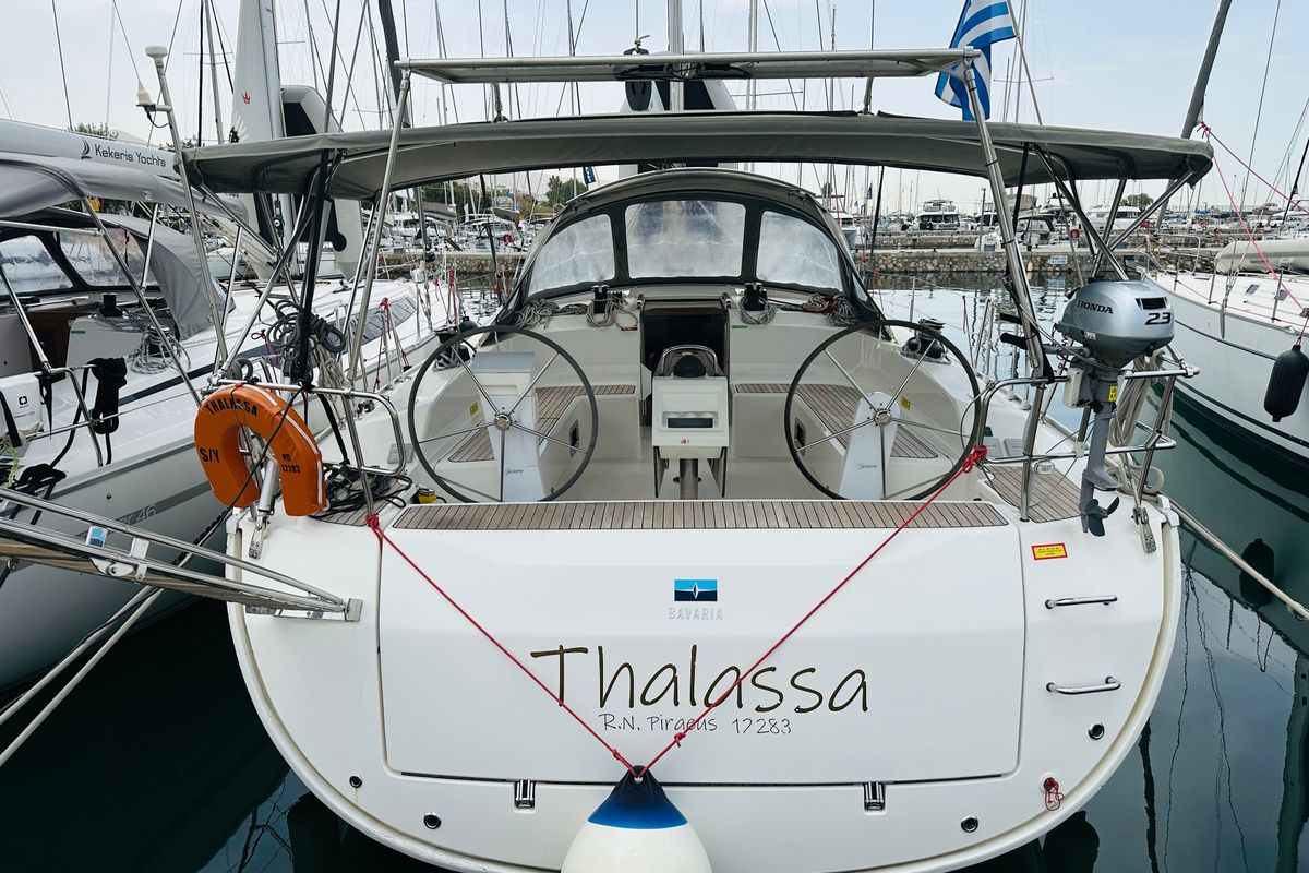 Head on Thalassa, a Bavaria Cruiser 51 sailboat at Athens, Greece