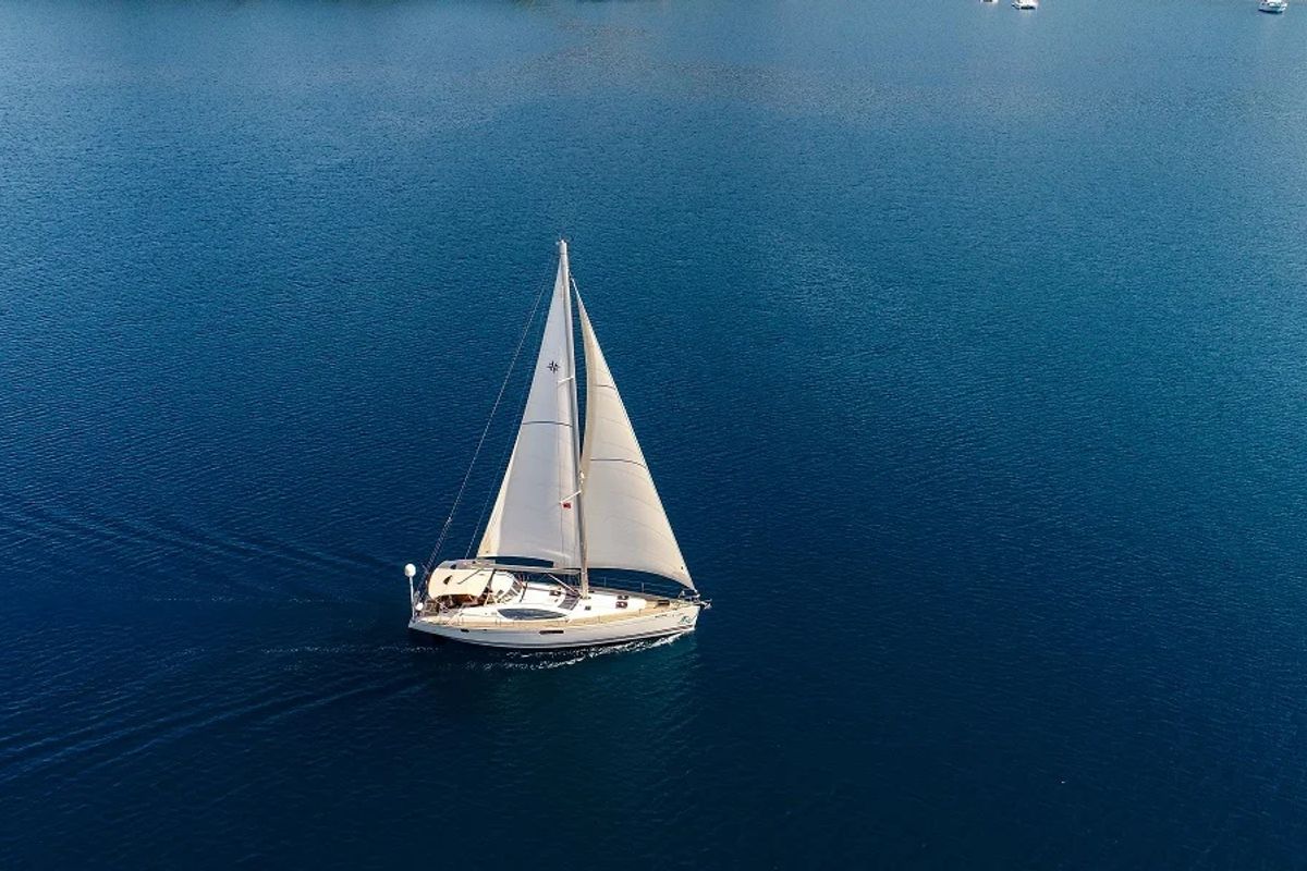 Exterior view of Eleven, a Jeanneau Sun Odyssey 50DS sailboat at Marmaris, Turkey