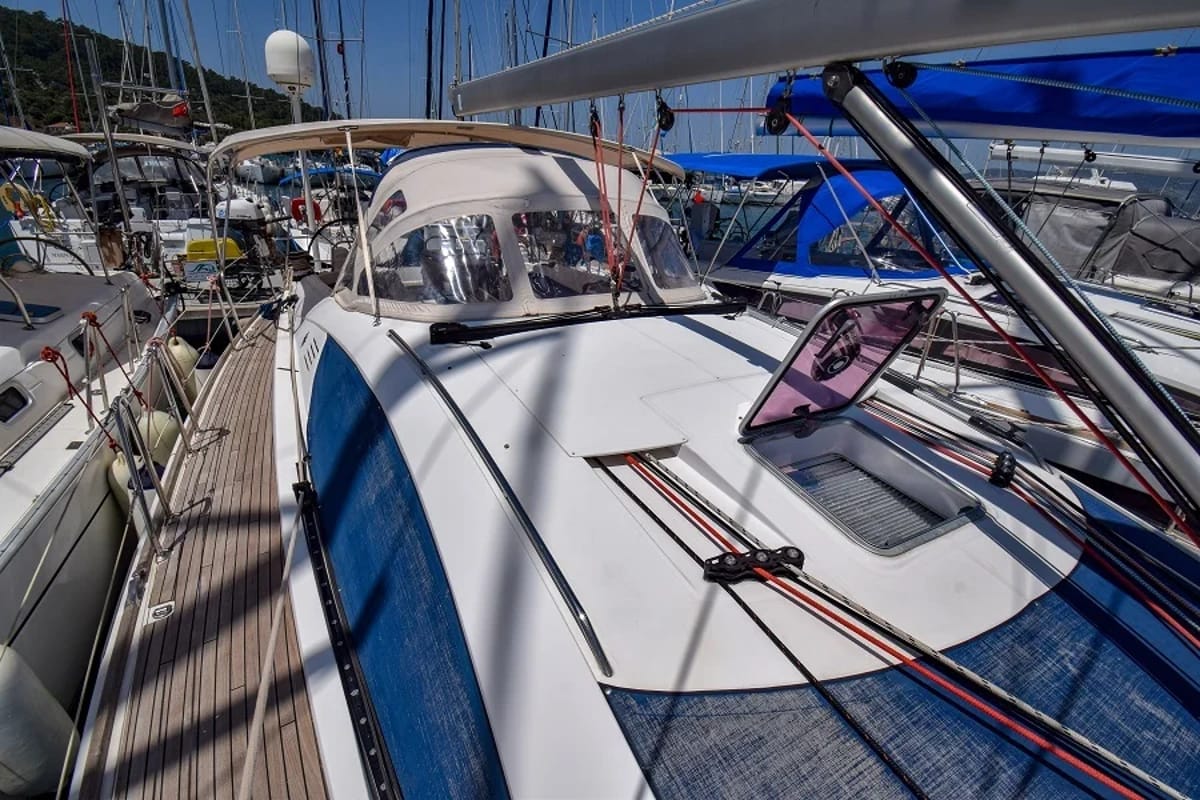 Deck of Eleven, a Jeanneau Sun Odyssey 50DS sailboat at Marmaris, Turkey