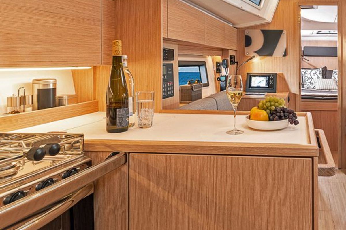 Galley of Eleven, a Jeanneau Sun Odyssey 50DS sailboat at Marmaris, Turkey