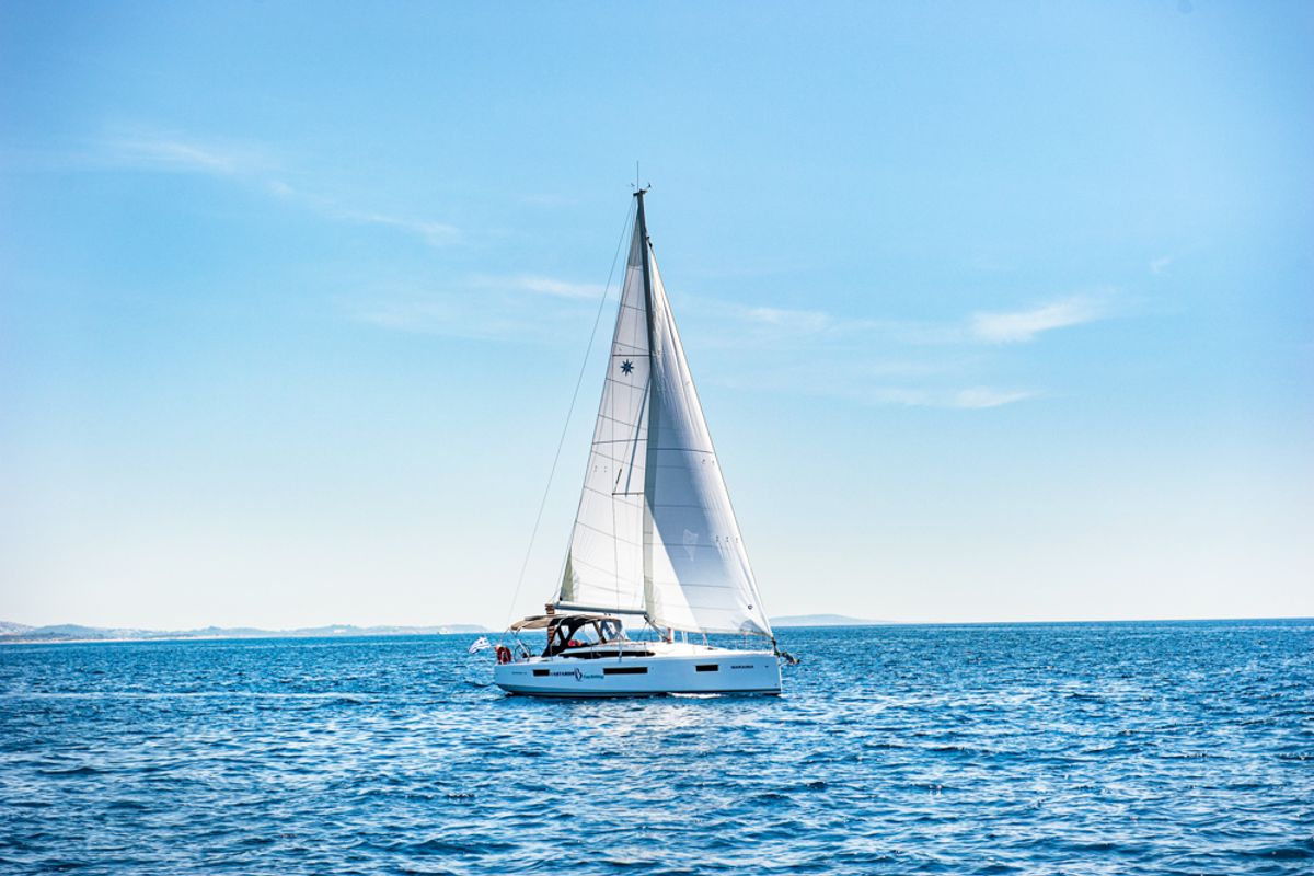 Exterior view of Porto Fino, a Jeanneau Sun Odyssey 490 sailboat at Athens, Greece