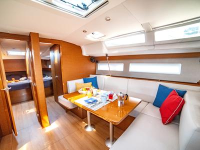 Salon of Porto Fino, a Jeanneau Sun Odyssey 490 sailboat at Athens, Greece