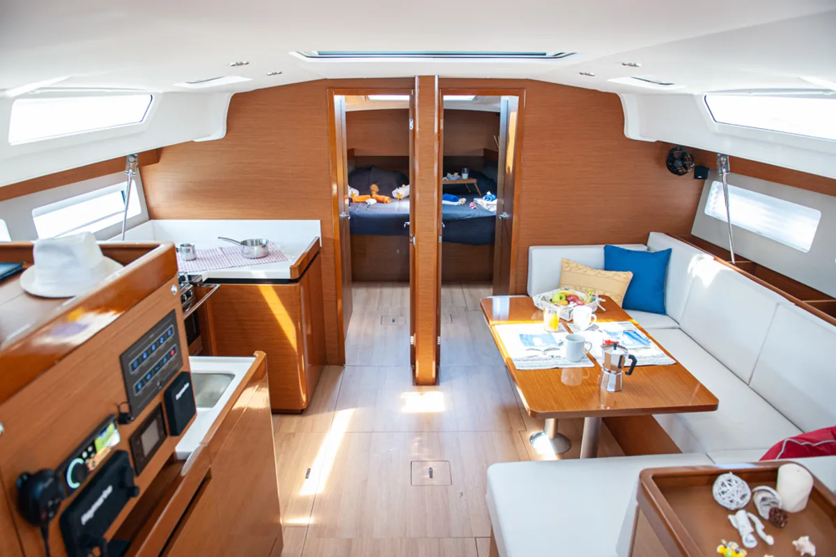 Salon of Porto Fino, a Jeanneau Sun Odyssey 490 sailboat at Athens, Greece
