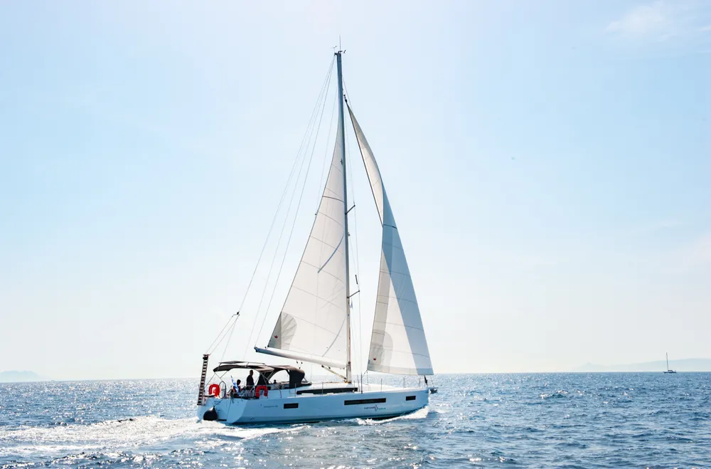 Exterior view of Porto Fino, a Jeanneau Sun Odyssey 490 sailboat at Athens, Greece