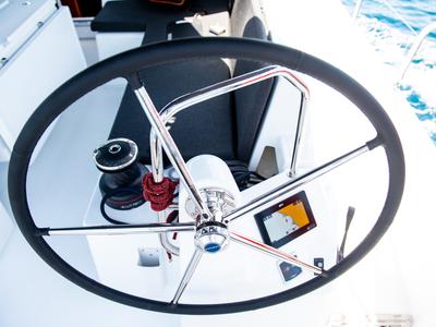 Cockpit of Porto Fino, a Jeanneau Sun Odyssey 490 sailboat at Athens, Greece