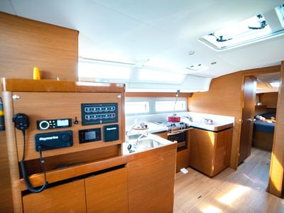 Galley of Porto Fino, a Jeanneau Sun Odyssey 490 sailboat at Athens, Greece