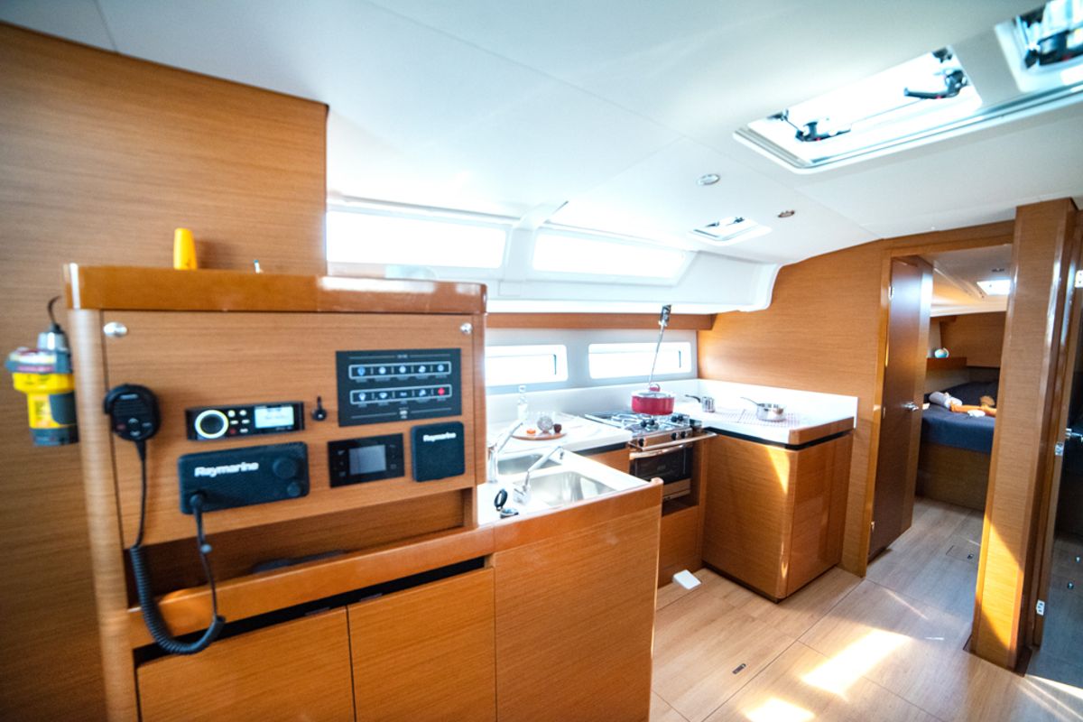 Galley of Porto Fino, a Jeanneau Sun Odyssey 490 sailboat at Athens, Greece