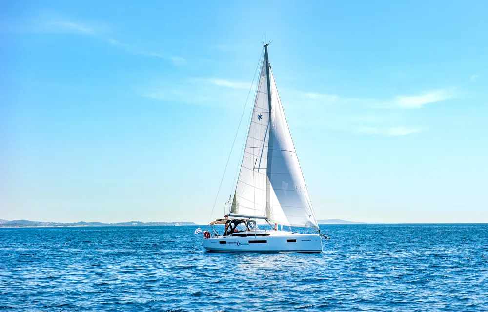 Exterior view of Porto Fino, a Jeanneau Sun Odyssey 490 sailboat at Athens, Greece