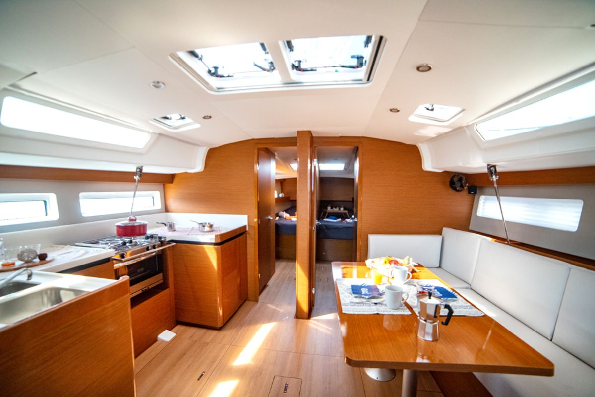 Salon of Porto Fino, a Jeanneau Sun Odyssey 490 sailboat at Athens, Greece