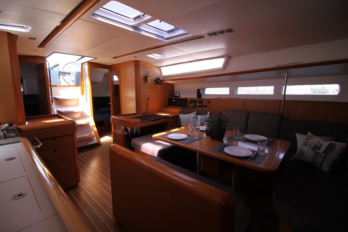 Salon of King of hearts - (A/C - Generator - Refit 2022), a Jeanneau Sun Odyssey 509 sailboat at Athens, Greece