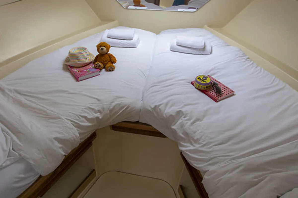 Cabin on Consul - Budget 5, a Cygnet Consul motorboat at Rheinsberg, Germany