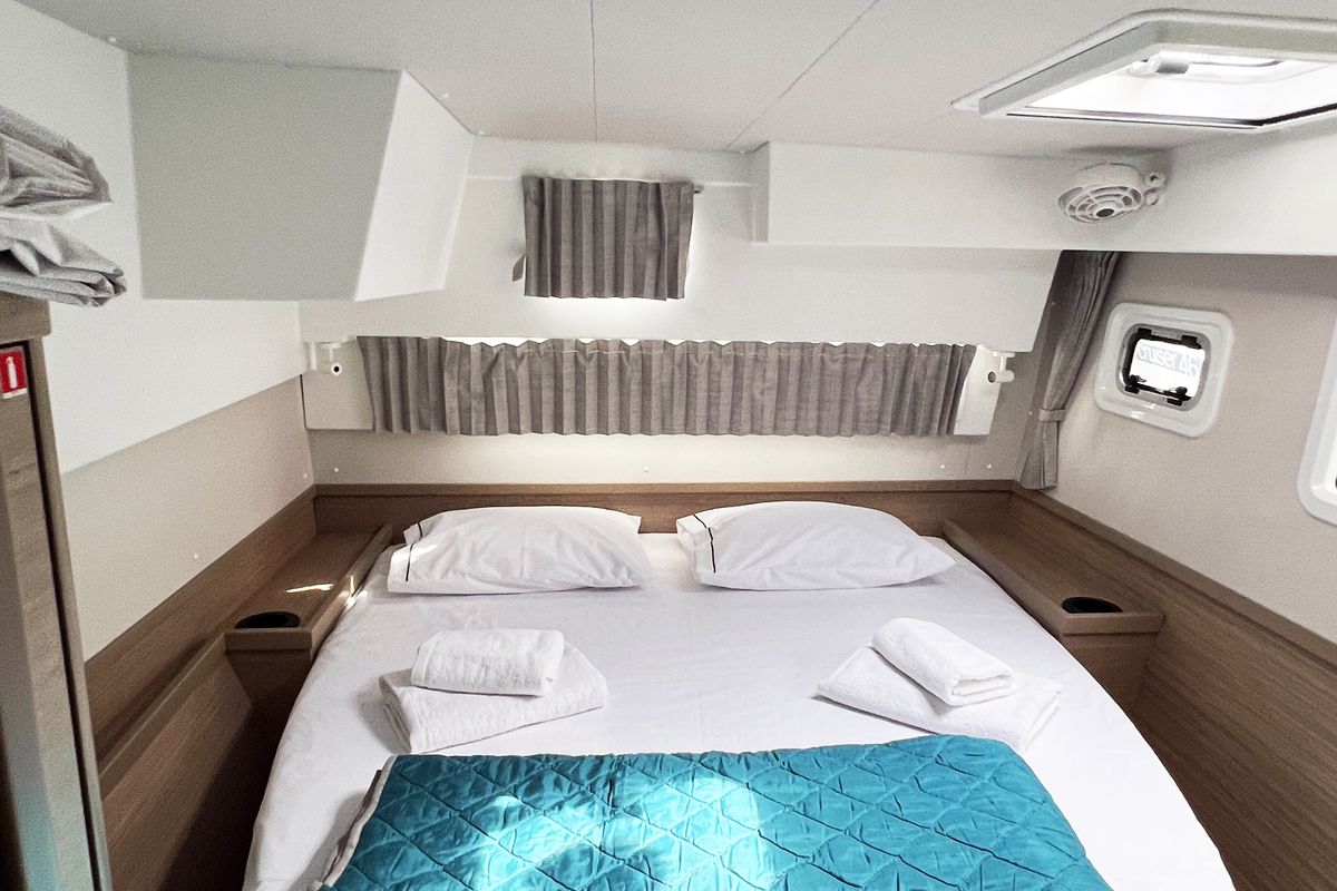 Cabin on Amaryllis, a Lagoon 42 catamaran at Athens, Greece