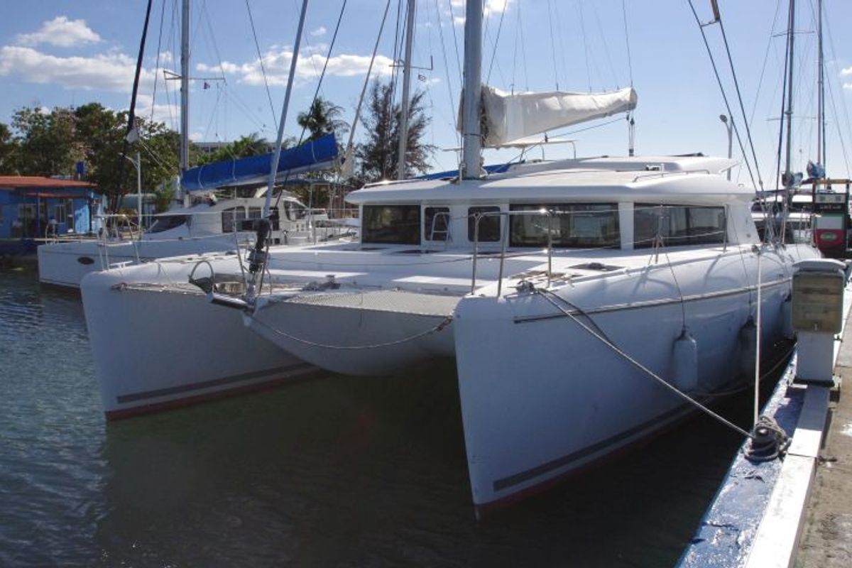 Exterior view of Estrella, a Lagoon 421 catamaran at Cienfuegos, Cuba