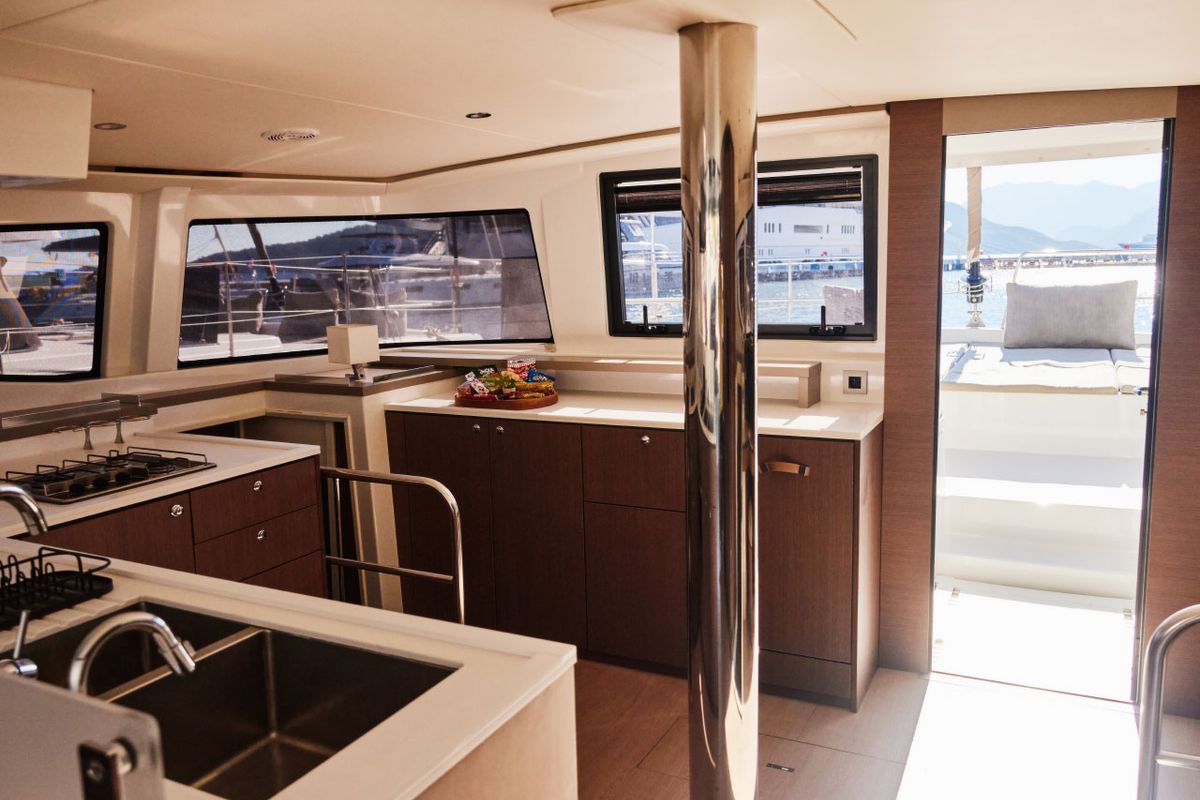 Galley of Senior, a Bali 4.6 catamaran at Marmaris, Turkey