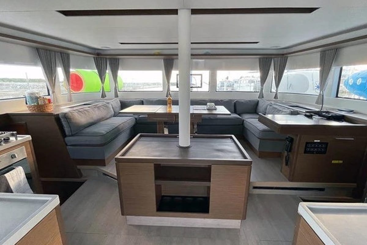 Deck of Merev, a Lagoon 50 catamaran at Seget Donji, Croatia