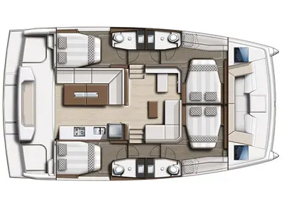 Floor plan of Navegame, a Bali Catspace catamaran at Ibiza, Spain