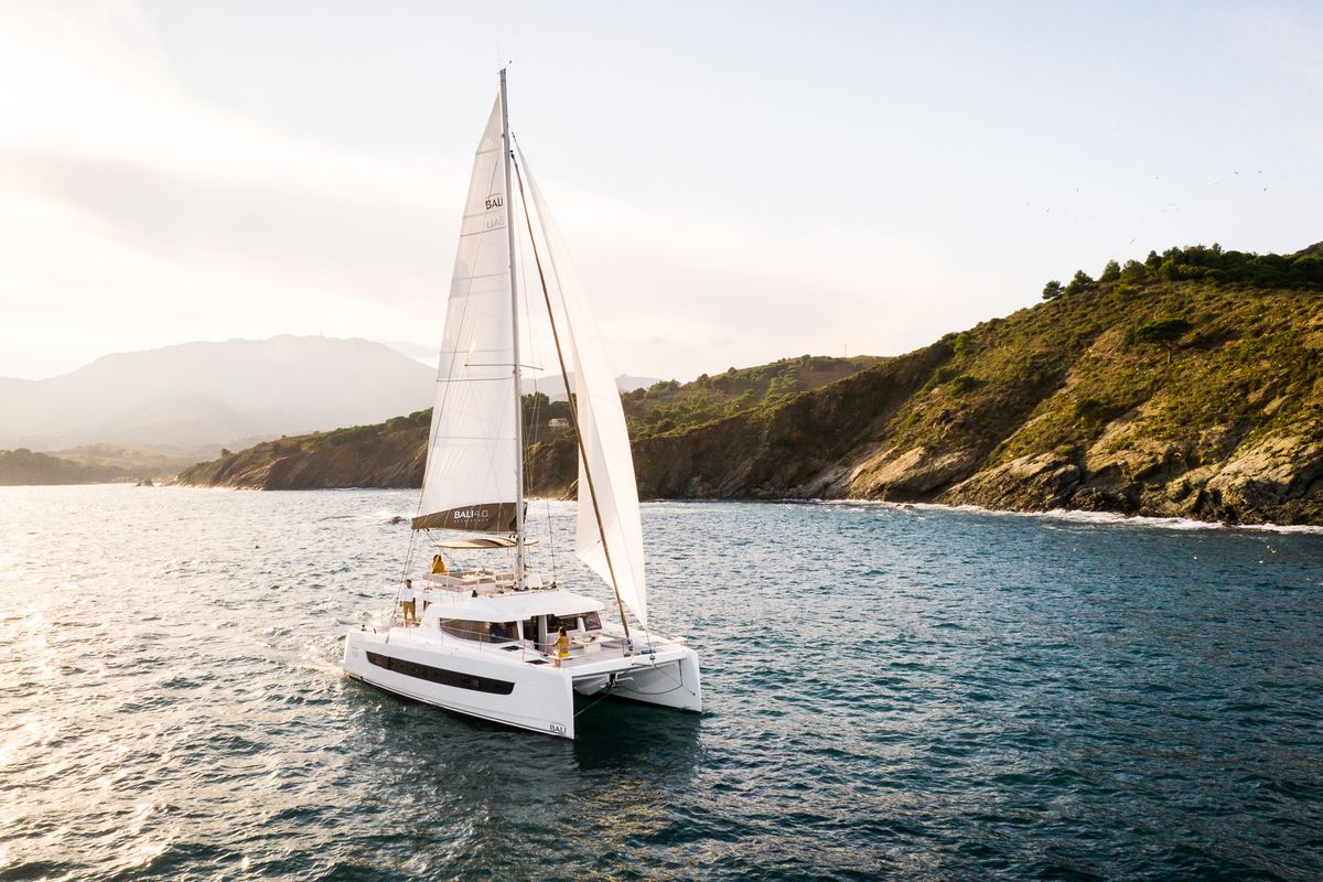 Exterior view of EROS, a Bali 4.6 catamaran at Olbia, Italy