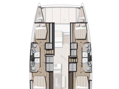 Floor plan of EROS, a Bali 4.6 catamaran at Olbia, Italy