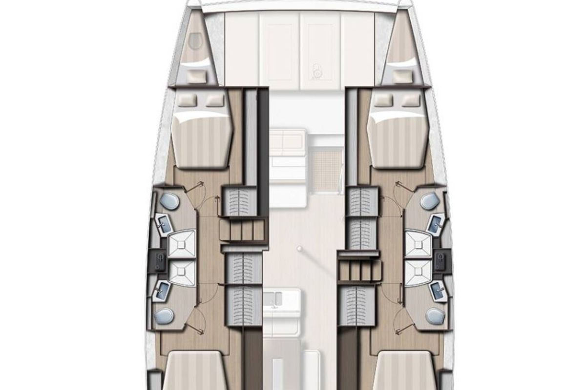 Floor plan of EROS, a Bali 4.6 catamaran at Olbia, Italy