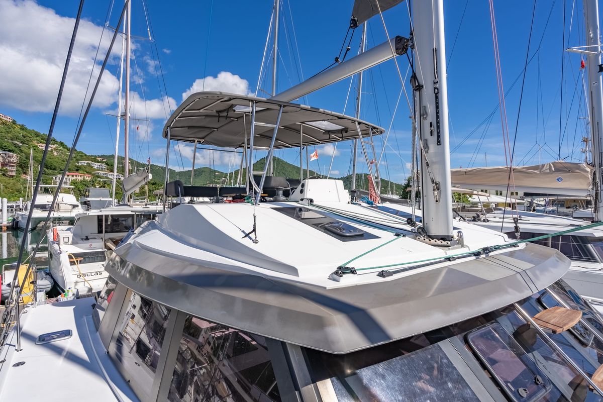 Deck of Seas’d Up, a Nautitech Rochefort Nautitech 46 Fly catamaran at Road Town, British Virgin Islands