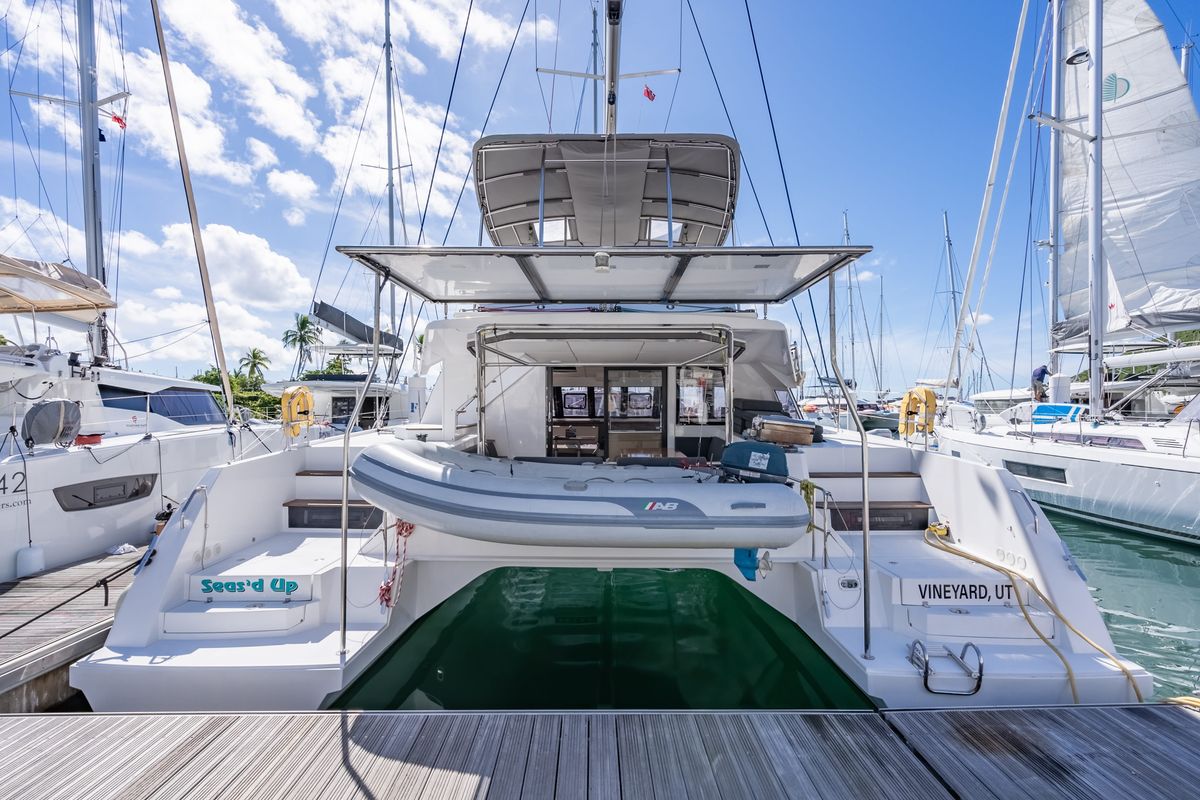 Exterior view of Seas’d Up, a Nautitech Rochefort Nautitech 46 Fly catamaran at Road Town, British Virgin Islands