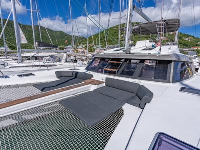 Deck of Seas’d Up, a Nautitech Rochefort Nautitech 46 Fly catamaran at Road Town, British Virgin Islands