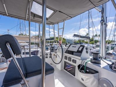 Cockpit of Seas’d Up, a Nautitech Rochefort Nautitech 46 Fly catamaran at Road Town, British Virgin Islands
