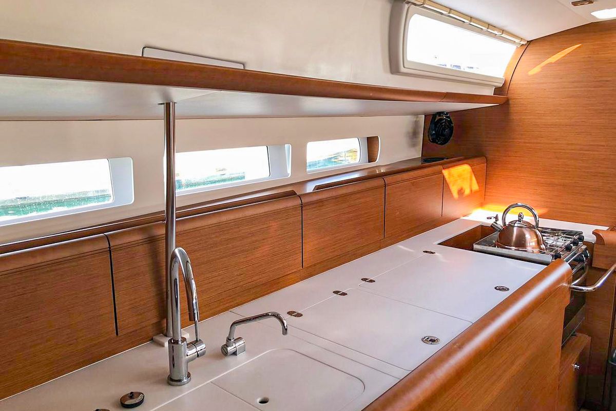 Galley of Misty, a Jeanneau Sun Odyssey 519 sailboat at Municipal Unit of Palairos, Greece