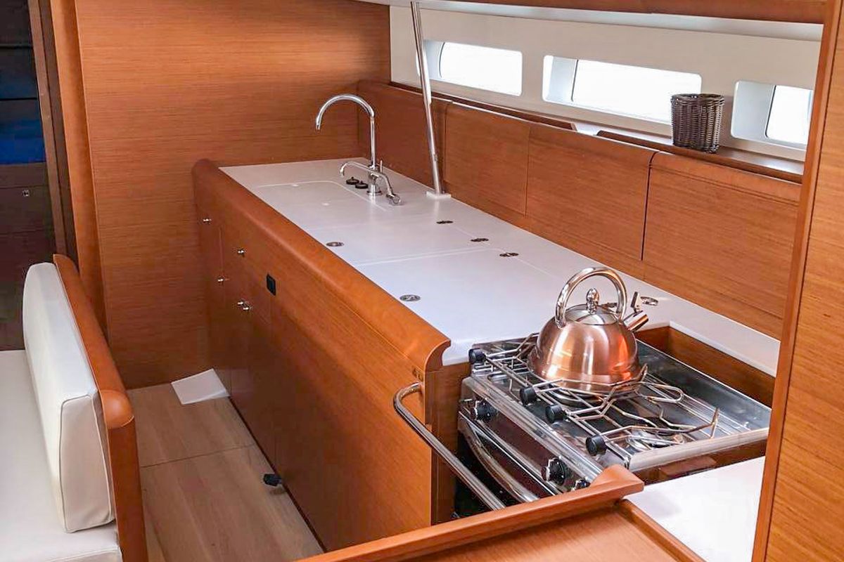 Galley of Misty, a Jeanneau Sun Odyssey 519 sailboat at Municipal Unit of Palairos, Greece
